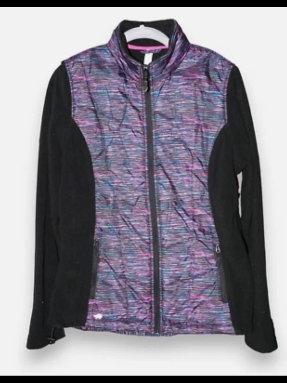 New Balance- Women’s Quilted Active Jacket - Black with Purple Multi Print.